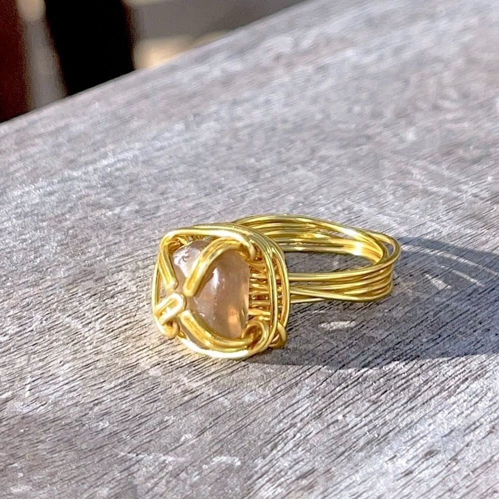 SMOKEY QUARTZ WIREWRAPPED ADJUSTABLE GEMSTONE RING